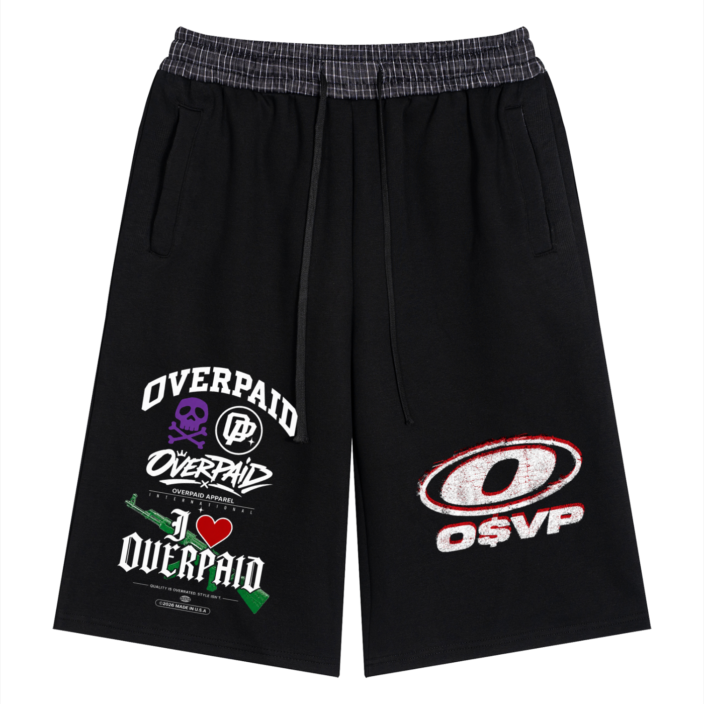 Unisex Plaid Waistband Shorts
