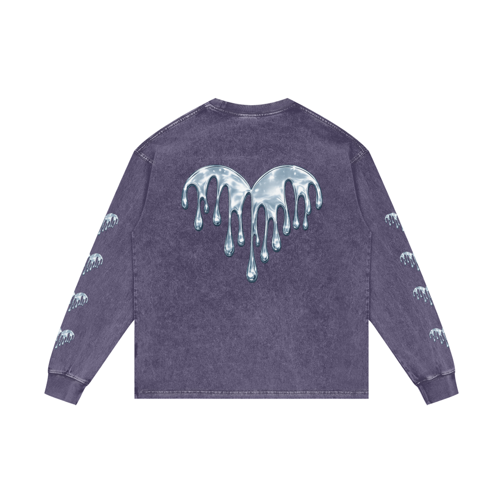 Forever Drippin Acid Wash Oversize Long Sleeve T-Shirt (Online Only)