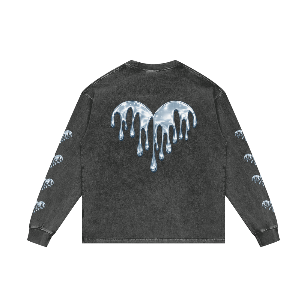 Forever Drippin Acid Wash Oversize Long Sleeve T-Shirt (Online Only)