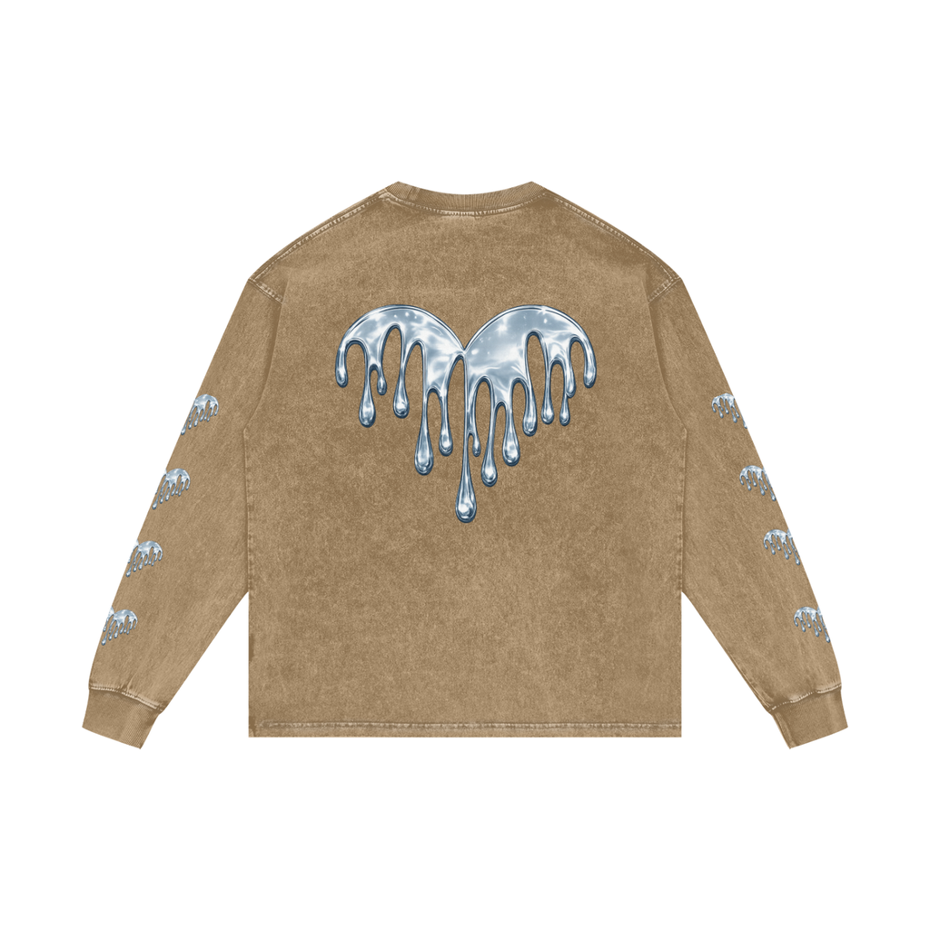 Forever Drippin Acid Wash Oversize Long Sleeve T-Shirt (Online Only)