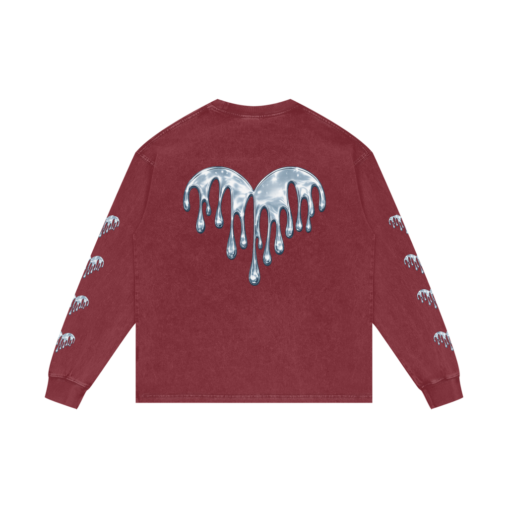 Forever Drippin Acid Wash Oversize Long Sleeve T-Shirt (Online Only)