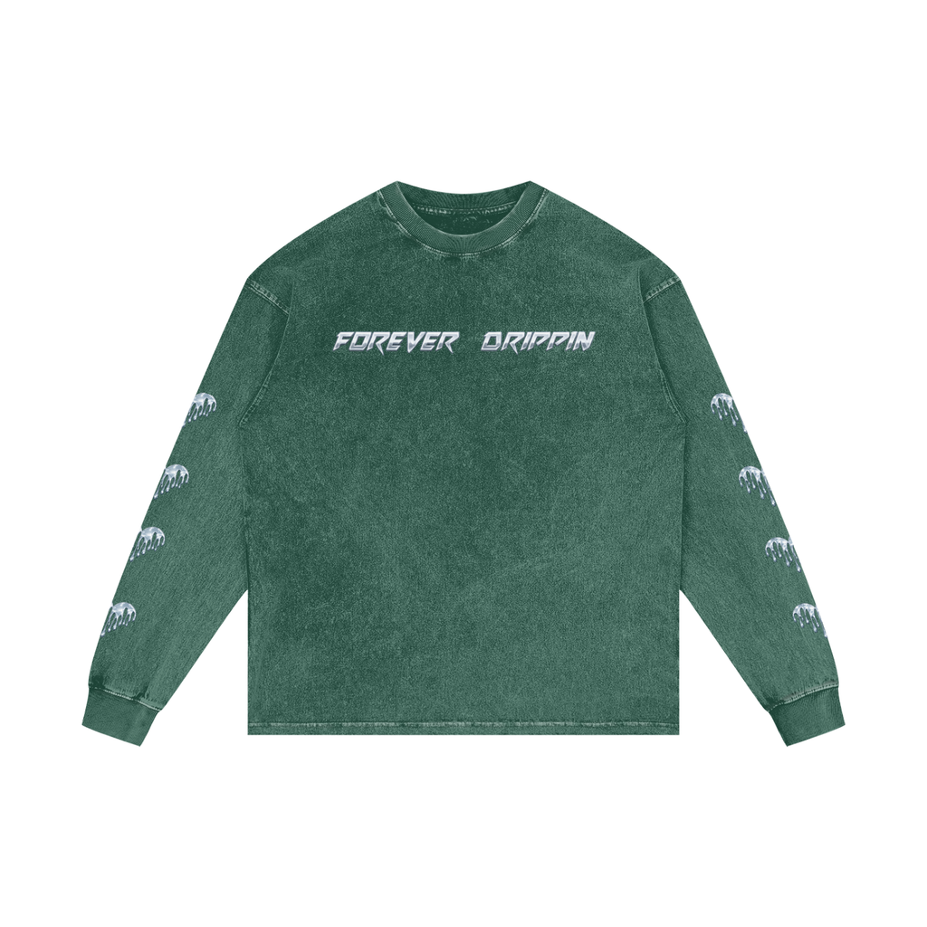 Forever Drippin Acid Wash Oversize Long Sleeve T-Shirt (Online Only)