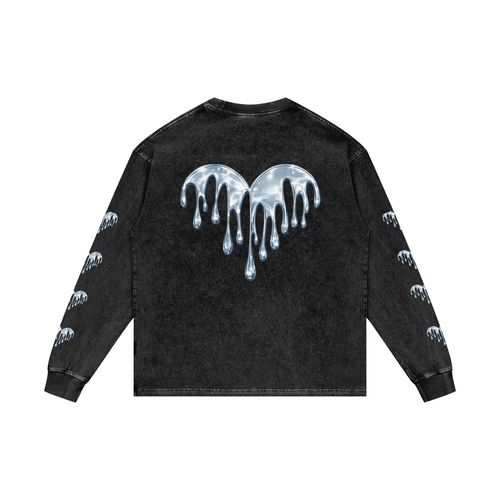 Forever Drippin Acid Wash Oversize Long Sleeve T-Shirt (Online Only)