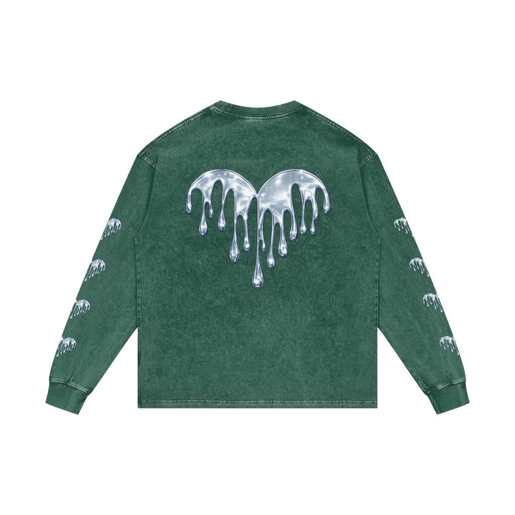 Forever Drippin Acid Wash Oversize Long Sleeve T-Shirt (Online Only)