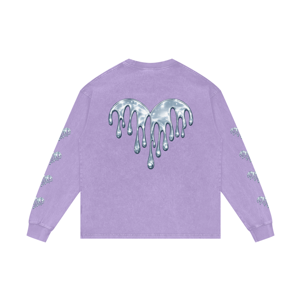Forever Drippin Acid Wash Oversize Long Sleeve T-Shirt (Online Only)